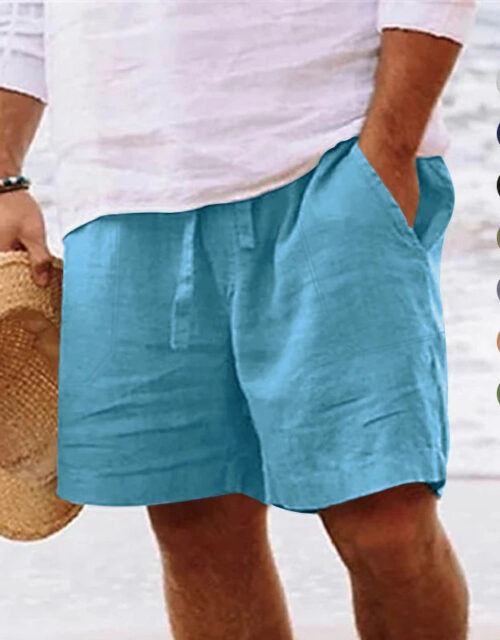Men's Summer Cotton and Linen Drawstring Shorts