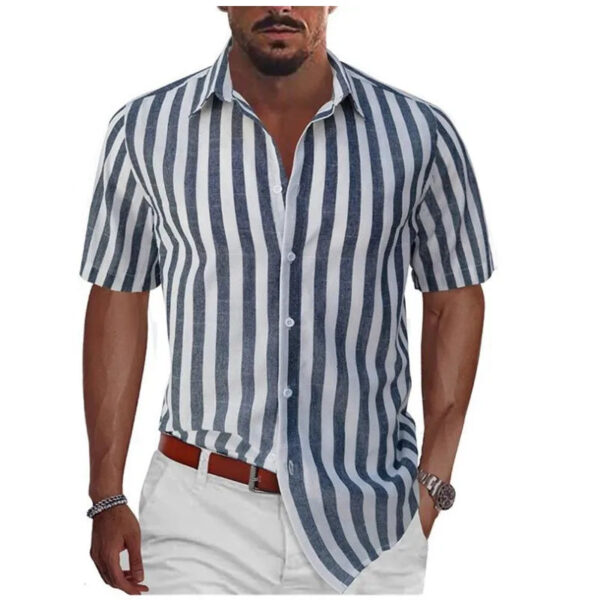 Summer Men's Stylish Striped Beach Shirt - Image 4