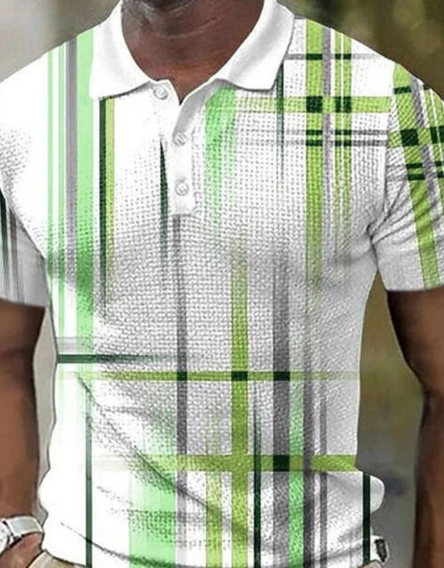 Vertical bar printing Polo Shirt for Men Hawaiian 3D Print Zipper Polo Short Sleeve Summer Shirt
