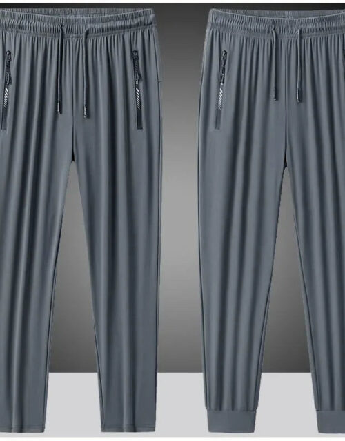 Summer Ice Silk Sweatpants Men's High Elastic Gym Joggers