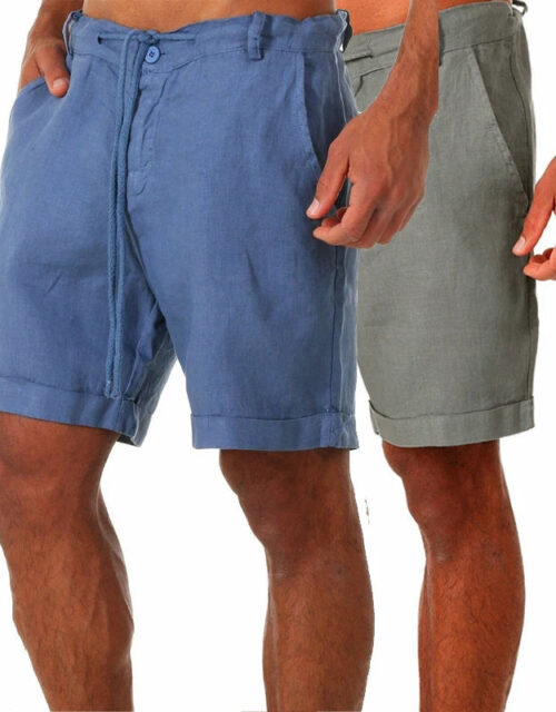 New Solid Color Lace-up Cotton Hemp Shorts
