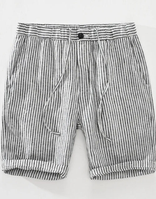 Striped Shorts for Men Japanese Style Pure Linen Casual Elastic Waist Button Up Short Pants 2022 Summer New