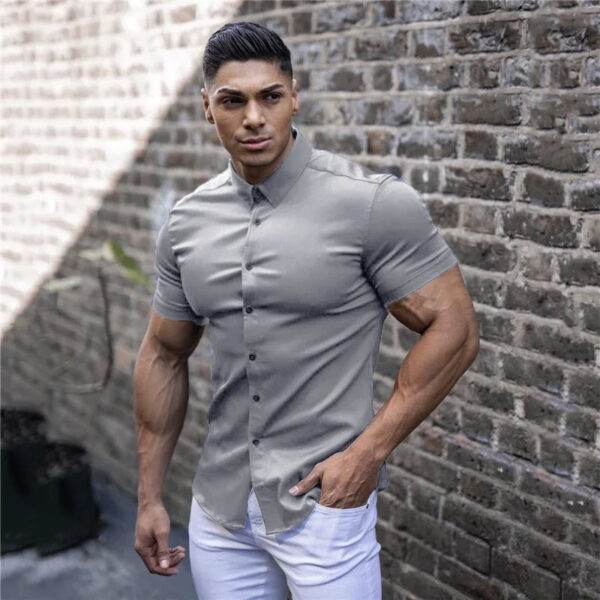 Summer Fashion Slim Fit Short Sleeve Men's Shirt - Image 5