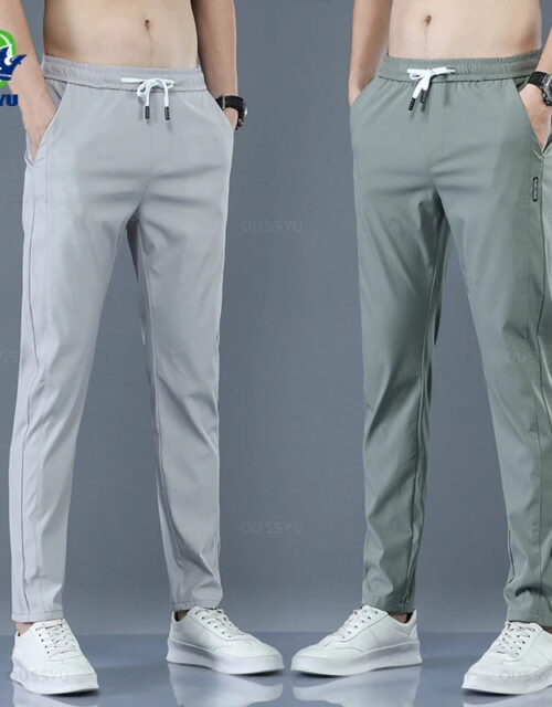 Men's Spring Summer Green Casual Trousers
