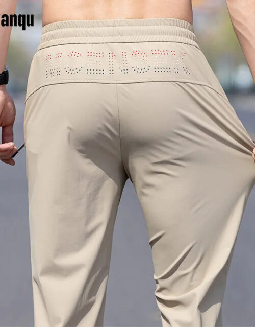 UNVANQU 2023 New Men's Thin Pants Korean Trend Straight Tube Loose Ice Silk Sweatpants Boy Summer Elastic Khaki Jogging Trousers