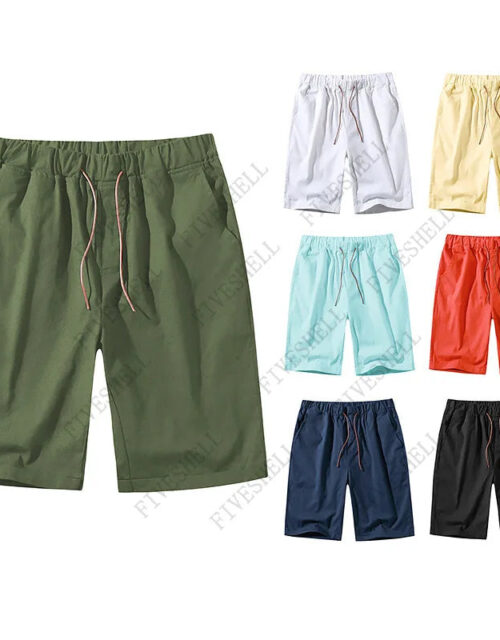 Mens Shorts Casual Classic Fit Drawstring Summer Beach Shorts Men Breathable Cotton Linen Shorts with Elastic Waist and Pockets
