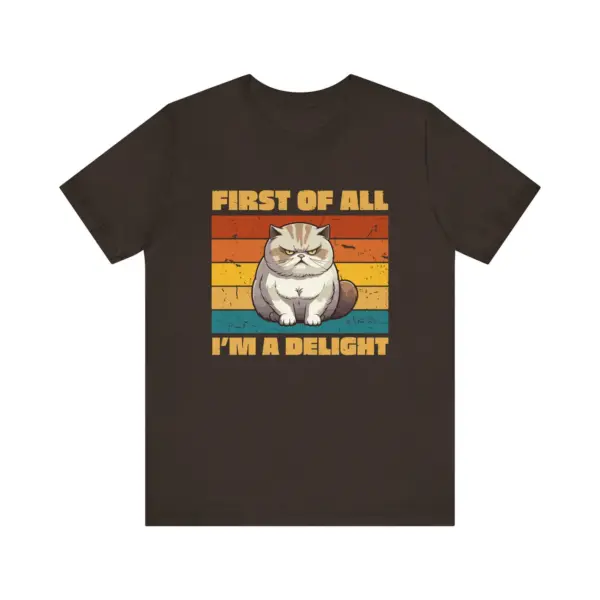 Funny Grumpy Cat T-Shirt, First of All I'm a Delight Tee, Retro Style Cat Lover Shirt, Cute Pet Quote