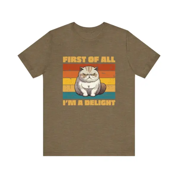 Funny Grumpy Cat T-Shirt, First of All I'm a Delight Tee, Retro Style Cat Lover Shirt, Cute Pet Quote - Image 5
