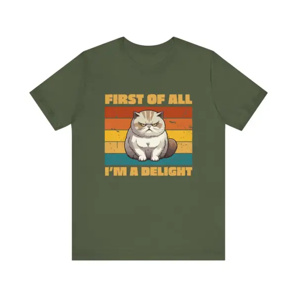 Funny Grumpy Cat T-Shirt, First of All I'm a Delight Tee, Retro Style Cat Lover Shirt, Cute Pet Quote - Image 7