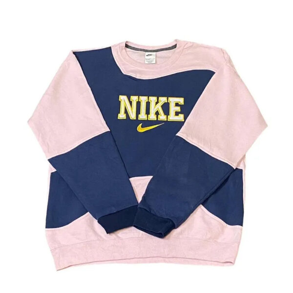 Nike Reworked Sweatshirt Mens Medium Pink Navy Swoosh Logo Crew Neck Vtg Y2K