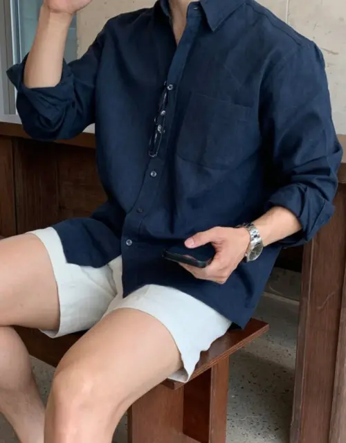 Cotton Linen Men's Long-Sleeved Shirts Summer