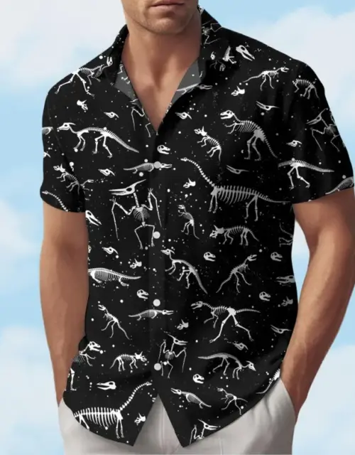 Dinosaur Button Shirt Retro Natural Hawaiian Shirt