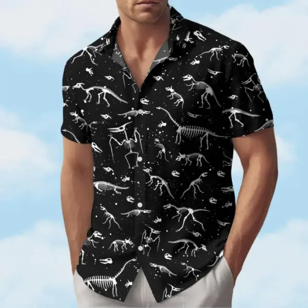 Dinosaur Button Shirt Retro Natural Hawaiian Shirt