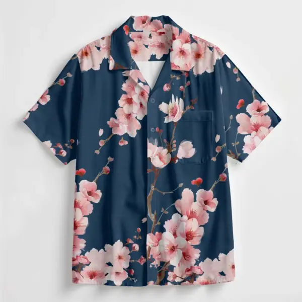 Hawaiian Shirt Men Flower Button Up Cherry Blossom Shirt Gift for Travel Lover Sakura Shirt Vacation Wear Casual Button Down Shirt Floral - Image 3