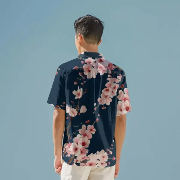 Hawaiian Shirt Men Flower Button Up Cherry Blossom Shirt Gift for Travel Lover Sakura Shirt Vacation Wear Casual Button Down Shirt Floral - Image 2