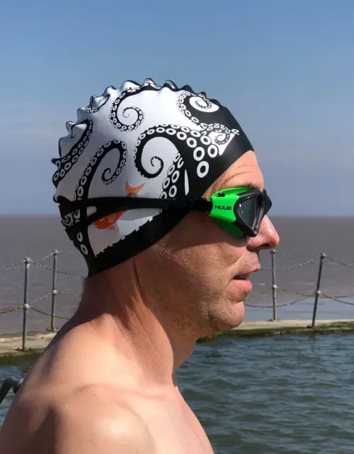 Tentacle Heads - Nancy Farmer swim hat / swim cap with octopus and fish (or no fish). Open water swimming, pool swimming, swimmer gift